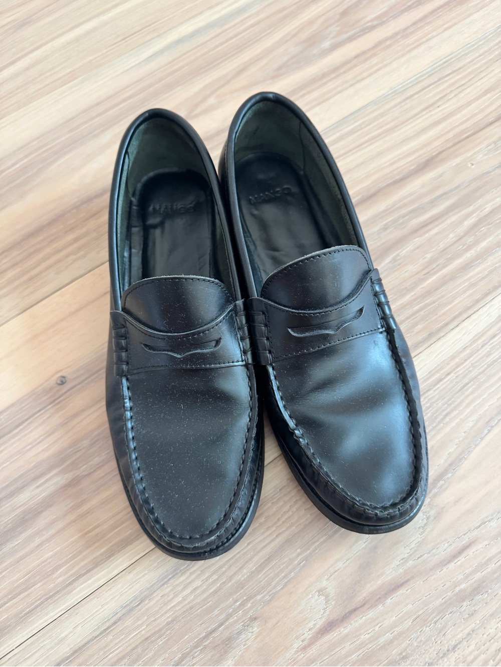 Mango Black Leather Penny Loafers